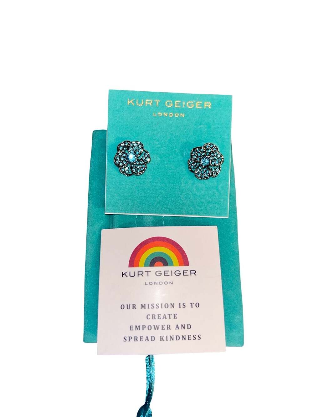 Kurt Geiger London Blue Crystal Pavé Flower Stud Earrings